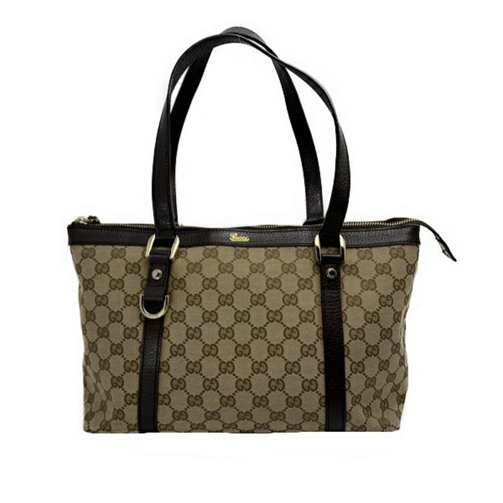 Gucci Tote bag GG Canvas Leather Dark brown Beige